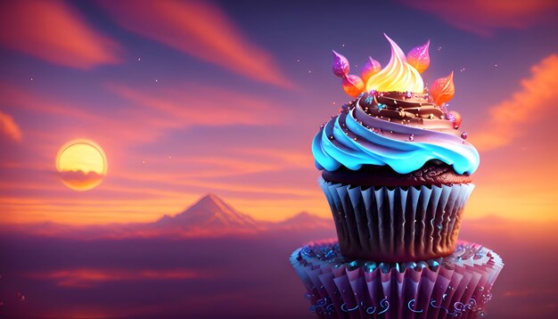 Photo illustration de cupcake rougeoyant étincelant