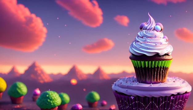 Photo illustration de cupcake rougeoyant étincelant