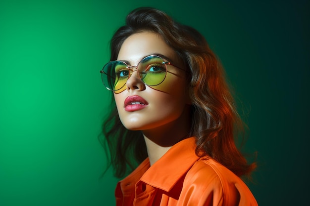 illustration de dame de la mode dans des lunettes de soleil colorées pose sur un fond coloré