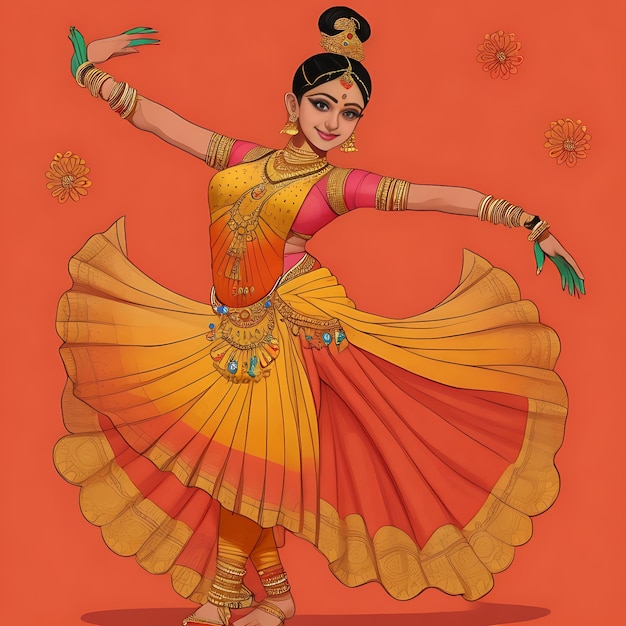 Illustration de danseuse de bharatanatyam dessinée à la main, des femmes dansant