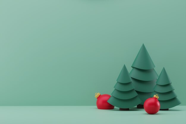 D illustration avec décoration de noël arbre de noël vert