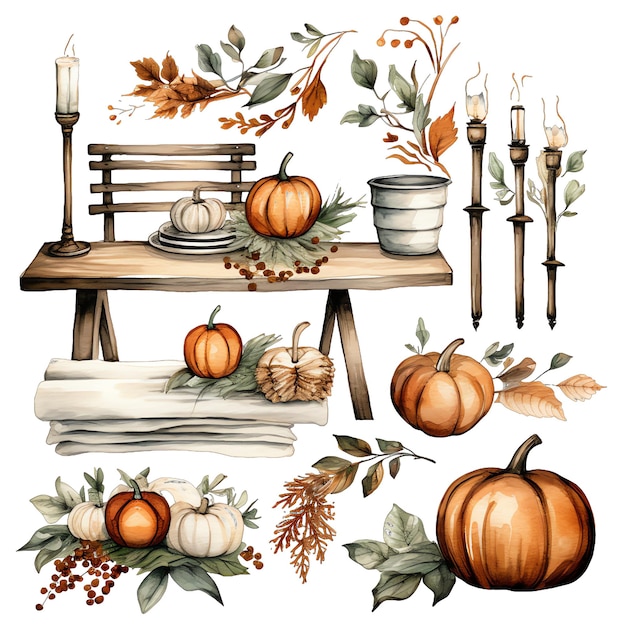 Illustration de décoration de table automne aquarelle mignon