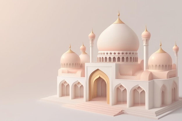 Une illustration découpée en papier d'une mosquée avec un fond rose.