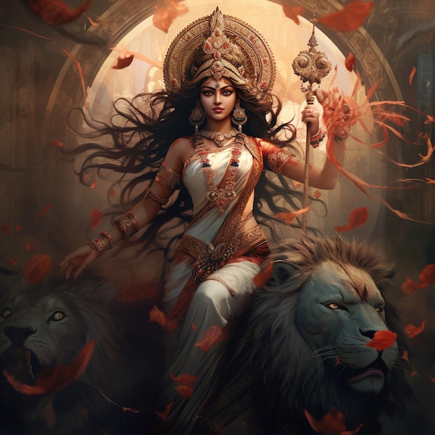 Illustration de la déesse Durga pour Happy Durga Puja ou Subh Navratri Generative Ai