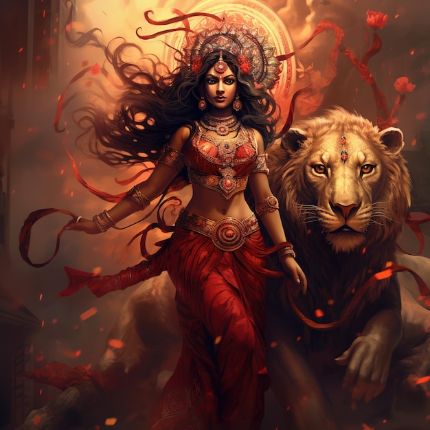 Illustration de la déesse Durga pour Happy Durga Puja ou Subh Navratri Generative Ai