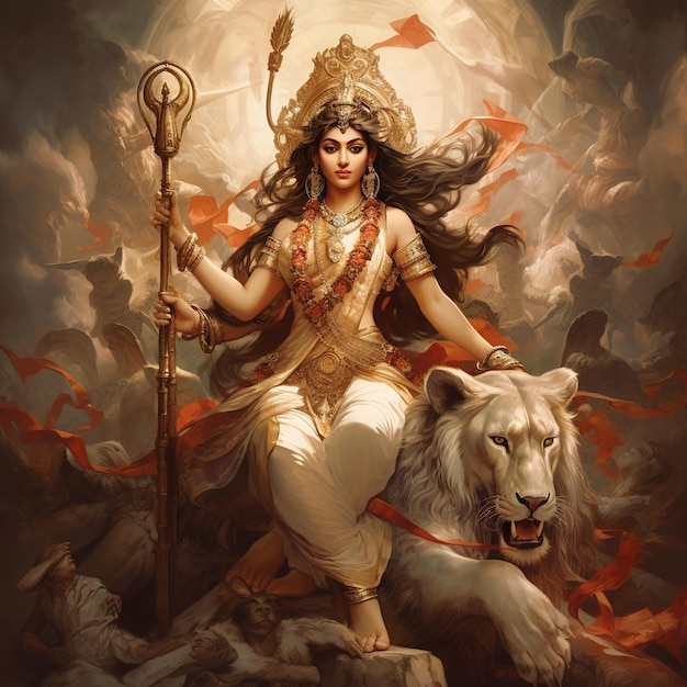 Illustration de la déesse Durga pour Happy Durga Puja ou Subh Navratri Generative Ai