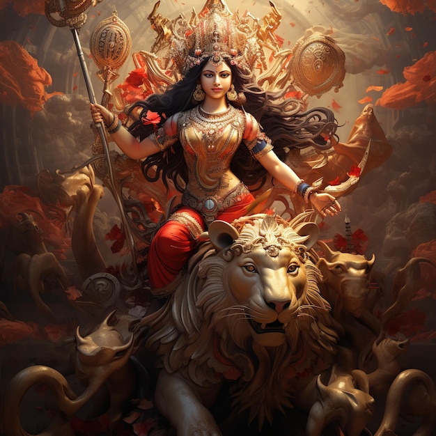 Illustration de la déesse Durga pour Happy Durga Puja ou Subh Navratri Generative Ai