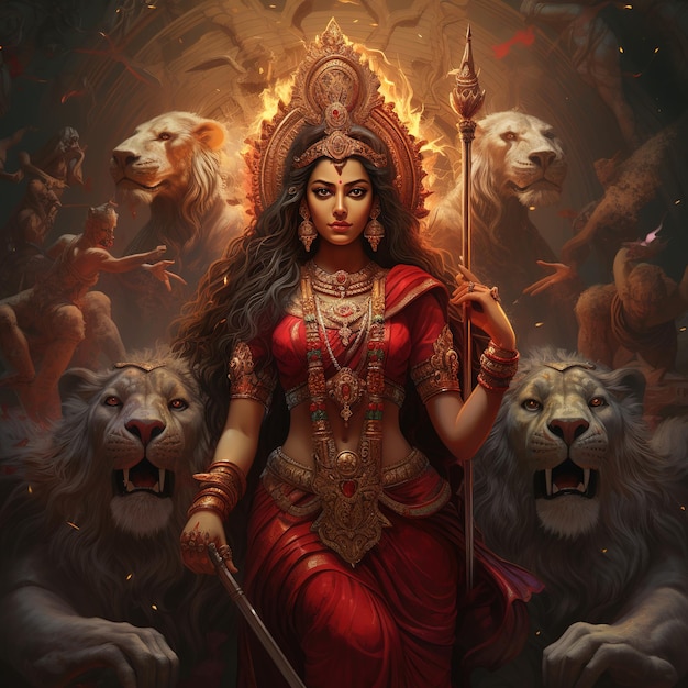 Illustration de la déesse Durga pour Happy Durga Puja ou Subh Navratri Generative Ai