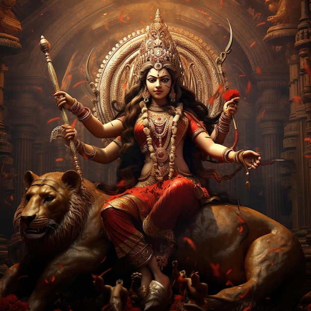 Illustration de la déesse Durga pour Happy Durga Puja ou Subh Navratri Generative Ai