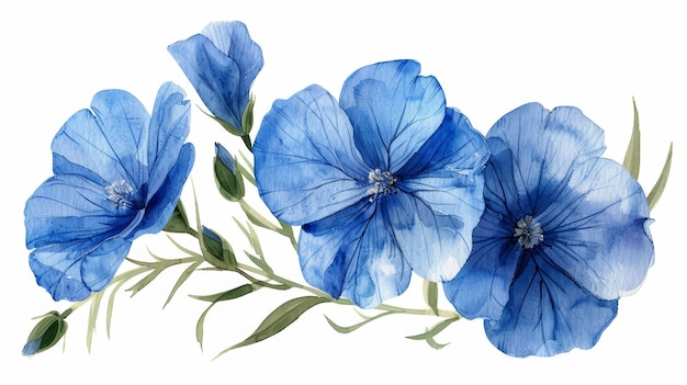 Photo illustration délicate d'aquarelle et de fleurs de lin par ia générative