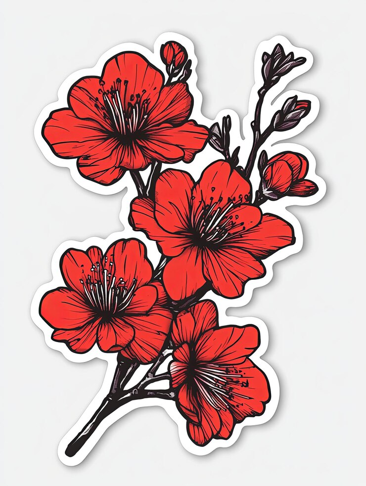 Photo une illustration délicate d'une branche de cerise rouge en fleurs