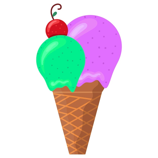Illustration délicieuse glace colorée cône de gaufre à fond blanc