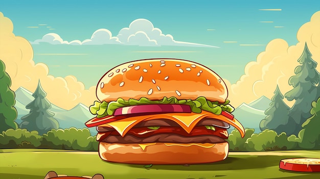 Illustration de délicieux hamburger dessin animé dessiné à la main