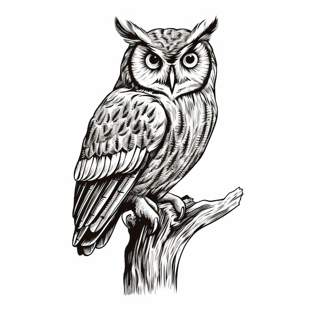 Illustration de design à l'ancien style de hibou sur fond blanc