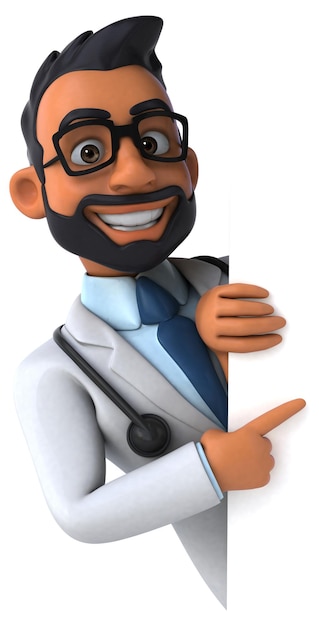 Une illustration de dessin animé 3D amusante d'un médecin indien