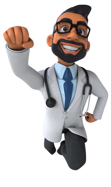 Une illustration de dessin animé 3D amusante d'un médecin indien