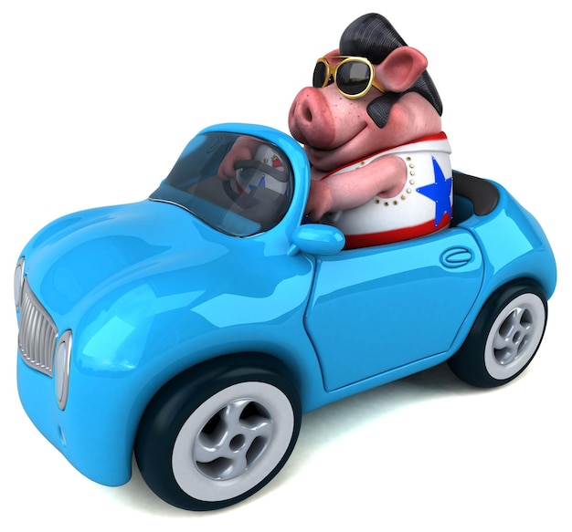 Une illustration de dessin animé 3D amusante d'un rouleur de cochon