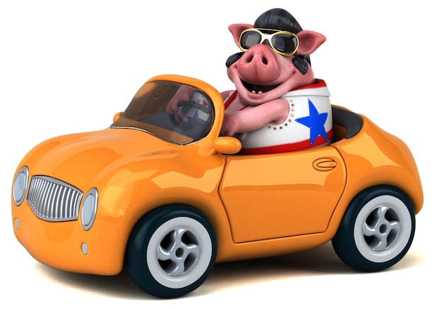 Une illustration de dessin animé 3D amusante d'un rouleur de cochon
