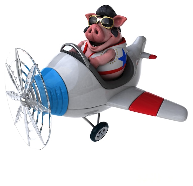 Une illustration de dessin animé 3D amusante d'un rouleur de cochon