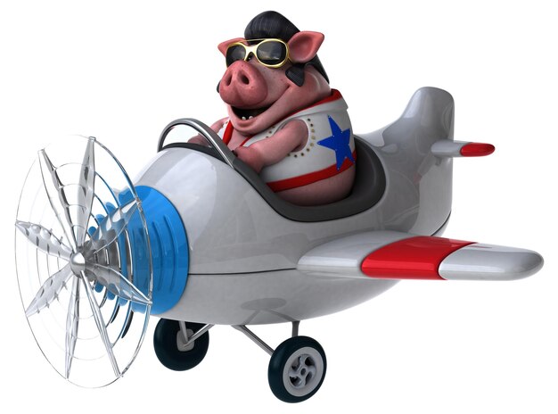 Une illustration de dessin animé 3D amusante d'un rouleur de cochon