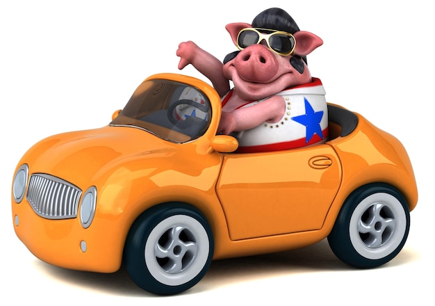 Une illustration de dessin animé 3D amusante d'un rouleur de cochon