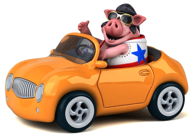 Une illustration de dessin animé 3D amusante d'un rouleur de cochon
