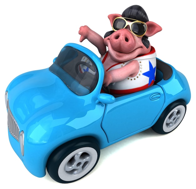 Une illustration de dessin animé 3D amusante d'un rouleur de cochon