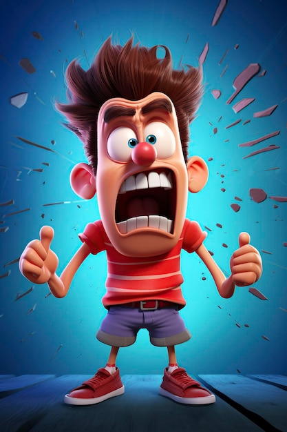 Illustration de dessin animé 3D d'un homme en colère et avec un mauvais personnage criant