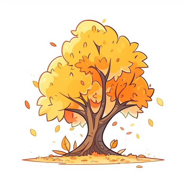 illustration de dessin animé d'un arbre dont les feuilles tombent sur le sol