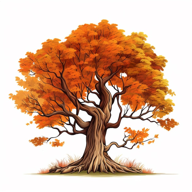 une illustration de dessin animé d'un arbre avec un tronc tordu et des feuilles génératives ai