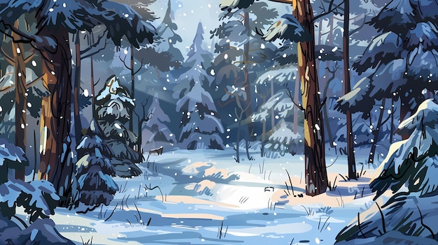 Illustration de dessin animé Arrière-plan d'hiver Dessin à la main