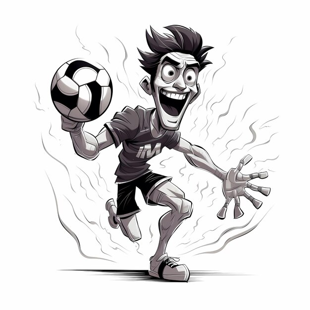 Photo illustration de dessin animé d'un athlète de volley-ball en noir et blanc