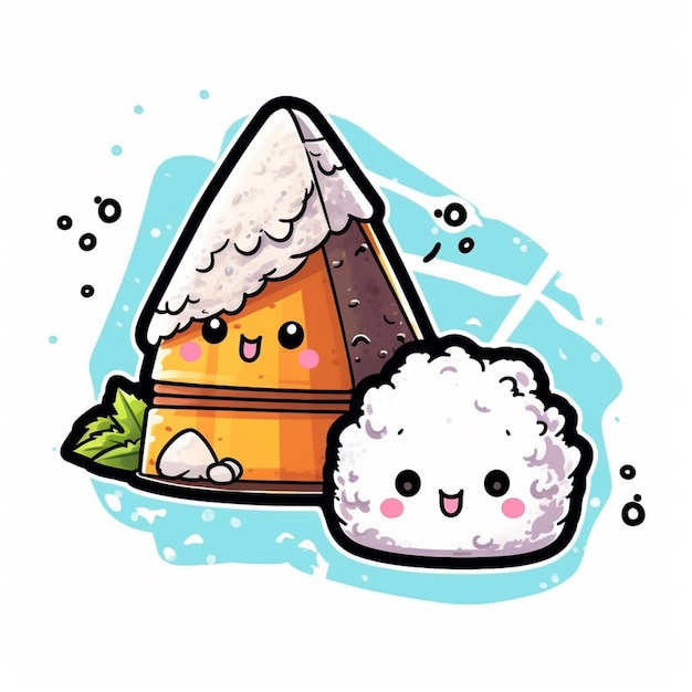 illustration de dessin animé d'une boule de riz et d'une petite maison générative ai