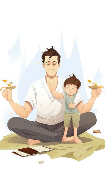 Photo illustration de dessin animé calme père papa médite