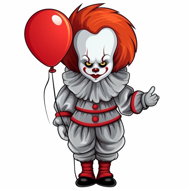 Photo illustration de dessin animé d'un clown avec un ballon rouge génératif ai