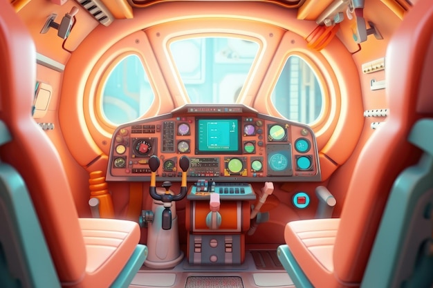 Illustration de dessin animé coloré du cockpit du vaisseau spatial