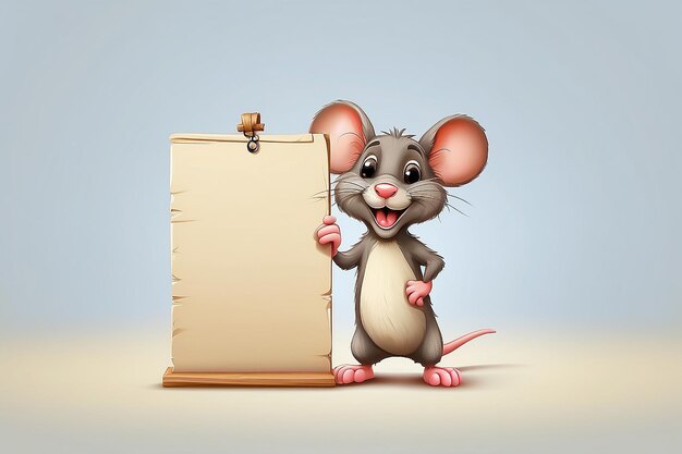 Photo illustration d'un dessin animé drôle de souris avec un signe vide