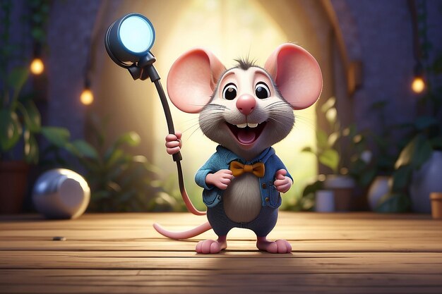 Photo illustration d'un dessin animé drôle de souris avec un signe vide