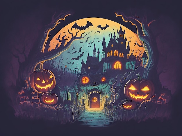 Illustration de dessin animé effrayant sombre de nuit Halloween