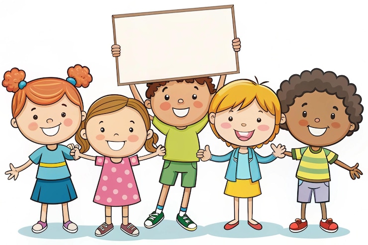 Photo une illustration de dessin animé d'enfants tenant un tableau blanc