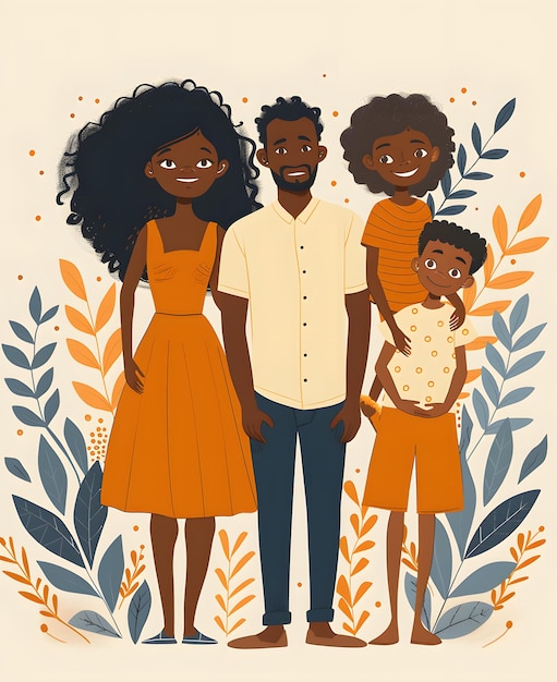 Photo une illustration de dessin animé d'une famille debout l'une à côté de l'autre