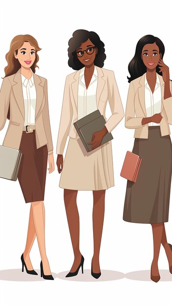 Photo illustration de dessin animé femme d'affaires équipe femme au bureau