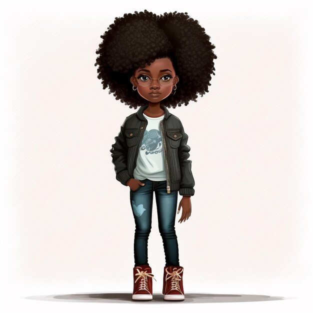 Photo illustration de dessin animé d'une femme avec de grands cheveux afro