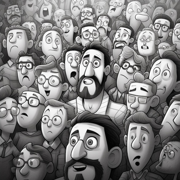 Illustration de dessin animé d'une foule de personnes avec des visages et des bouches