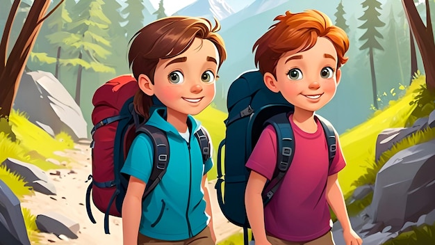 Photo une illustration de dessin animé d'un garçon avec un sac à dos et un backpack