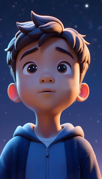 Illustration de dessin animé d'un garçon sous le ciel étoilé