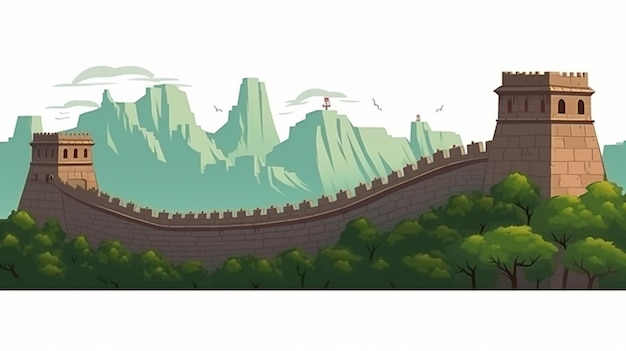 Photo une illustration de dessin animé d'une grande muraille de chine avec des montagnes en arrière-plan