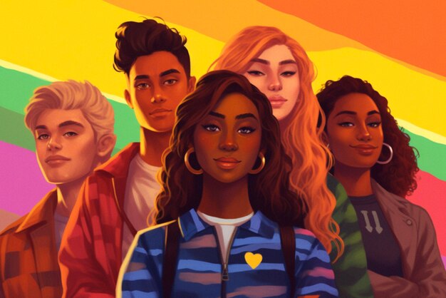 Illustration de dessin animé d'un groupe de personnes LGBTQ Generative AI