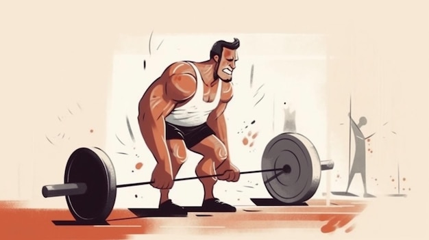 Illustration de dessin animé d'un homme soulevant une barre dans une salle de sport