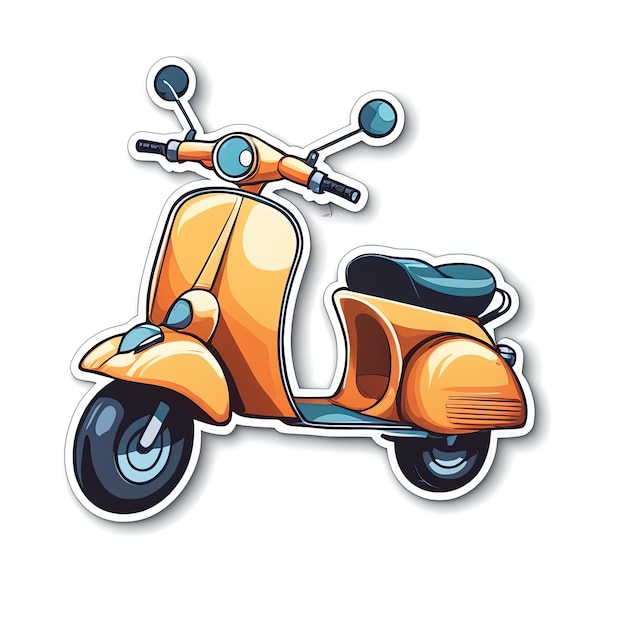Photo illustration de dessin animé d'icône de scooter vintageautocollant vectoriel de moto sur fond blanc